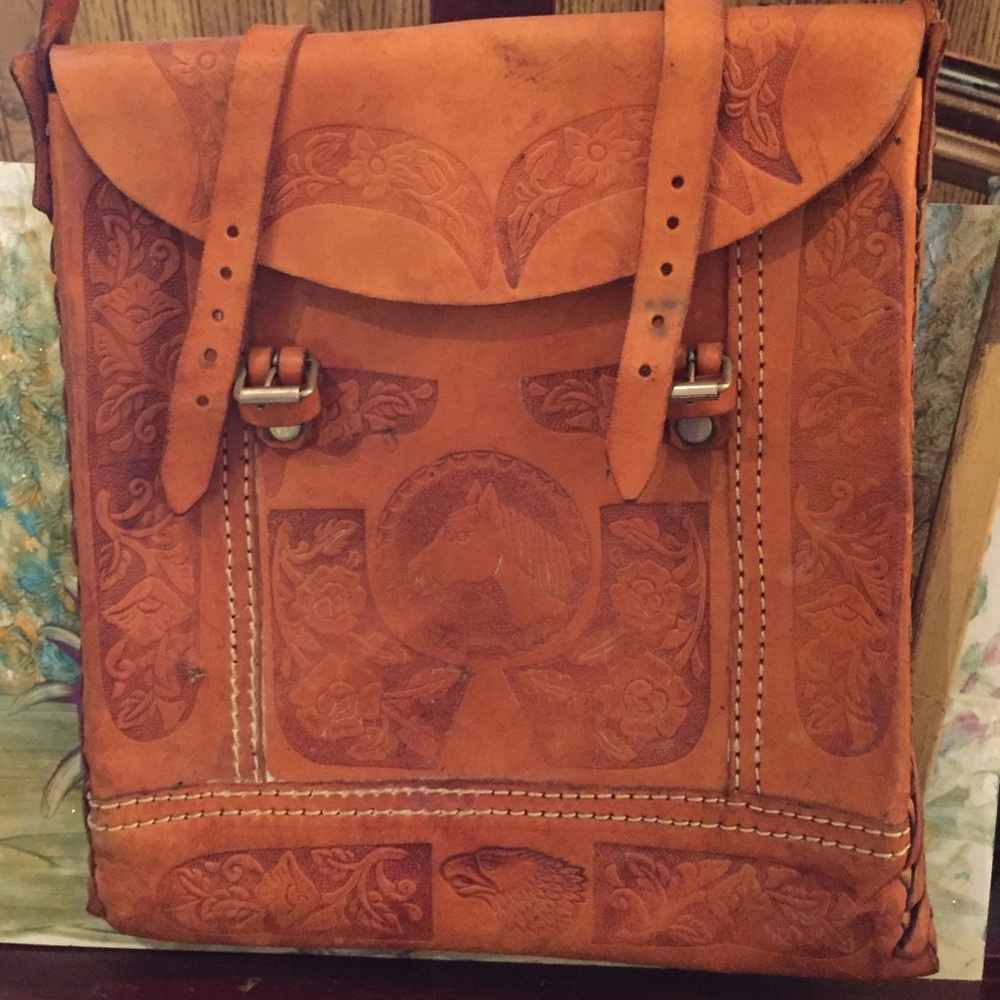 Vintage hand tooled leather bag